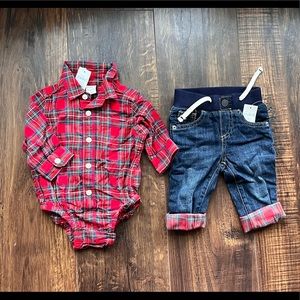 Gap baby long sleeve onesie/ jeans set, new with tags, size 3-6 months